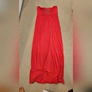 Elegant Red Women's Strapless Maxi Dress